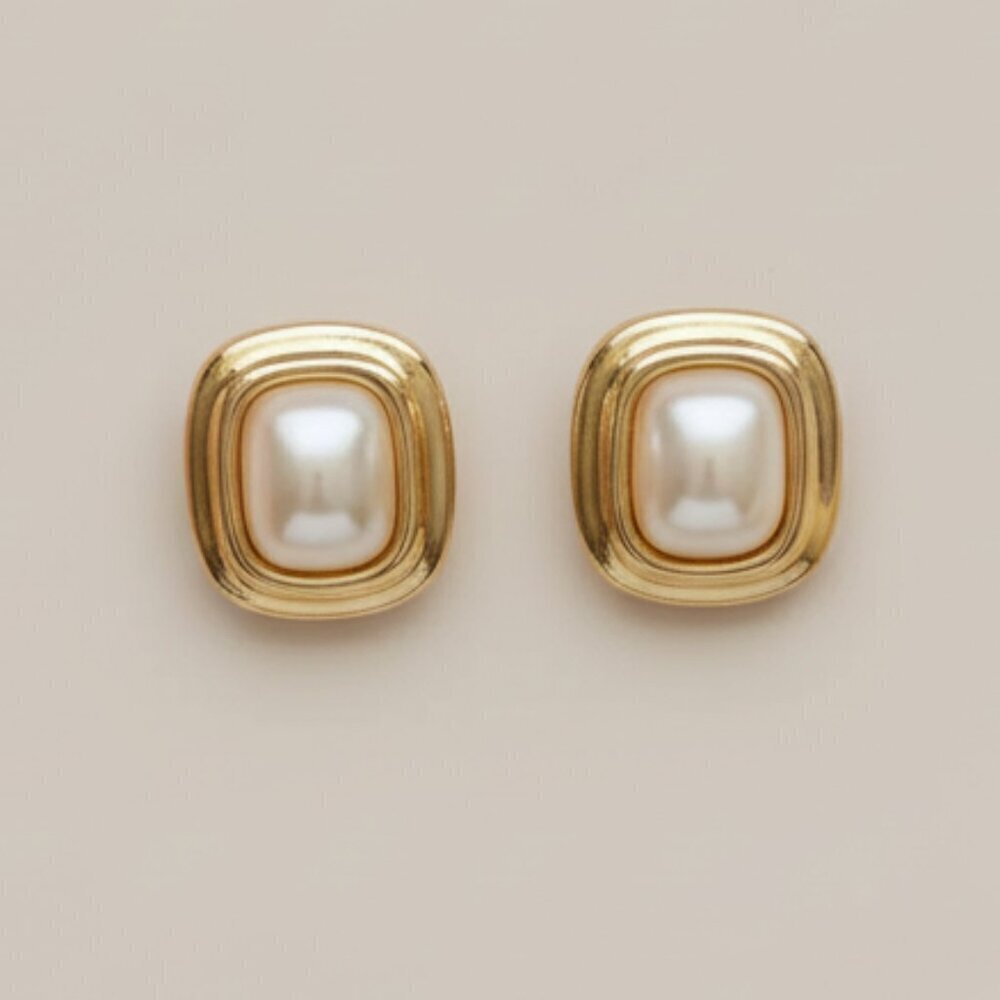 LCi 80s/90s Liz Claiborne Statement Earrings - Gold & Pearl